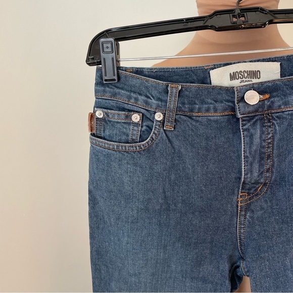Moschino Peace Sign Vintage Y2K 2000 Mid-Rise Stretch Denim Bootcut Jeans EUC 26 - Picture 3 of 10